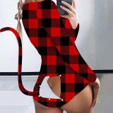 Sexy Printed Open Butt Functional Buttoned Flap Onesies MEM-8328