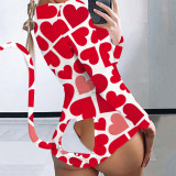 Sexy Printed Open Butt Functional Buttoned Flap Onesies MEM-8328