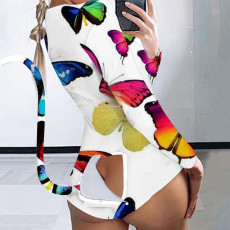 Sexy Printed Open Butt Functional Buttoned Flap Onesies MEM-8328