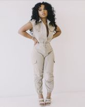 Casual Solid Sleeveless Cargo Jumpsuits OMY-0003