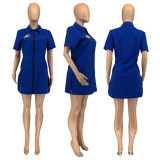 Sexy Turndown Collar Zipper Split Mini Dress GLF-8122