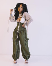 Casual High Waist Lace Up Loose Wide Leg Pants OMY-0002