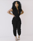 Casual Solid Sleeveless Cargo Jumpsuits OMY-0003