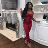 Sexy Lace Up Ruched Tight Tube Jumpsuits GLF-8124