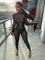 Sexy PU Leather Mesh Patchwork Jumpsuits BS-1248