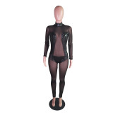 Sexy PU Leather Mesh Patchwork Jumpsuits BS-1248