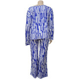  Plus Size Loose Fashion Casual Printed Long Sleeve Pants 2 Piece Set NNWF-7043