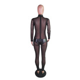 Sexy PU Leather Mesh Patchwork Jumpsuits BS-1248