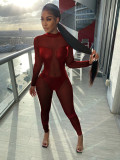 Sexy PU Leather Mesh Patchwork Jumpsuits BS-1248