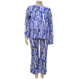  Plus Size Loose Fashion Casual Printed Long Sleeve Pants 2 Piece Set NNWF-7043