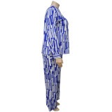  Plus Size Loose Fashion Casual Printed Long Sleeve Pants 2 Piece Set NNWF-7043