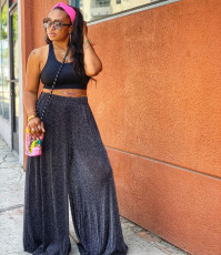 Fashion Casual Vest Wide Legs Pants Two Piece Set BDF-21026