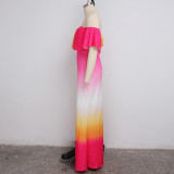 Sexy Printed Slash Neck Maxi Dress With Mask SMR-9720
