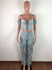 Denim Cascaded Tassel Skinny Jeans LA-3255