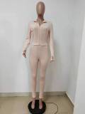 Casual Solid Long Sleeve Zipper Two Piece Sets LSD-9090