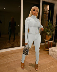 Casual Solid Long Sleeve Zipper Two Piece Sets LSD-9090
