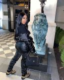 Black PU Leather Stacked Pants LSD-9084