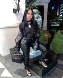 Black PU Leather Stacked Pants LSD-9084