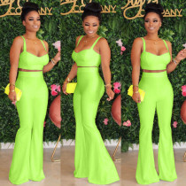 Sexy Slip Crop Top Flared Pants 2 Piece Sets LSD-8670