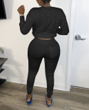 Plus Size Solid Long Sleeve Stacked Pants 2 Piece Sets LSD-8737