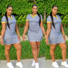 Casual Striped V Neck Short Sleeve Mini Dress LSD-8877