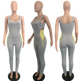 Plus Size Fitness Sleeveless Lace Up Hollow Jumpsuits LSD-8723