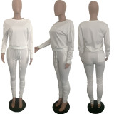 Plus Size Solid Long Sleeve Stacked Pants 2 Piece Sets LSD-8737