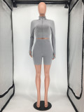 Sports Casual Rib Embroidery Letters Slim Zipper Top And Shorts Two Piece Set SMD-2055