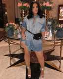 Casual Beading Long Sleeve Buttons Denim Dress LSD-8269