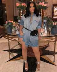 Casual Beading Long Sleeve Buttons Denim Dress LSD-8269
