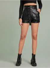 Casual PU Leather Shorts With Belt LSD-8578