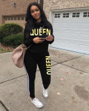 Plus Size Queen Letter Print Two Piece Pants Set LSD-8483