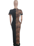Plus Size Leopard Patchwork Short Sleeve Maxi Dress LSD-8600