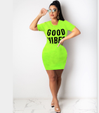 Letter Print O Neck Short Sleeve Mini Dress LSD-8822