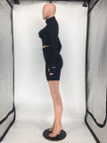 Sports Casual Rib Embroidery Letters Slim Zipper Top And Shorts Two Piece Set SMD-2055