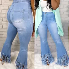 Plus Size Denim Tassel Jeans LSD-8679