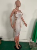 Plus Size Tie Dye Print Sleeveless Hollow Maxi Dress LSD-8701
