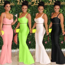 Sexy Slip Crop Top Flared Pants 2 Piece Sets LSD-8670