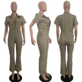 Solid Short Sleeve Buttons Cargo Jumsuits LSD-8724