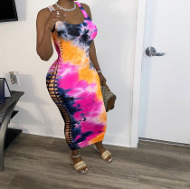 Plus Size Tie Dye Print Sleeveless Hollow Maxi Dress LSD-8701