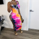 Plus Size Tie Dye Print Sleeveless Hollow Maxi Dress LSD-8701
