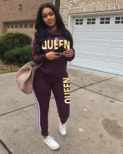 Plus Size Queen Letter Print Two Piece Pants Set LSD-8483