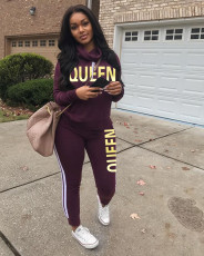 Plus Size Queen Letter Print Two Piece Pants Set LSD-8483