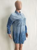 Casual Beading Long Sleeve Buttons Denim Dress LSD-8269