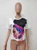 Character Printed Short Sleeve O Neck T-Shirt Tops LSD-8309