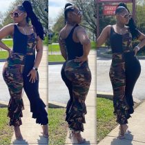 Camo Print Patchwork Sleeveless Ruffled Jumpsuits LSD-8732