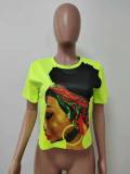 Character Printed Short Sleeve O Neck T-Shirt Tops LSD-8309