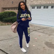 Plus Size Queen Letter Print Two Piece Pants Set LSD-8483