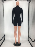 Sports Casual Rib Embroidery Letters Slim Zipper Top And Shorts Two Piece Set SMD-2055