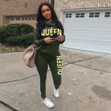 Plus Size Queen Letter Print Two Piece Pants Set LSD-8483